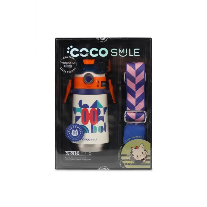 Cocosmile CS-0001 500Ml Beyaz Pipetli -Boyun Askılı Çelik Termos