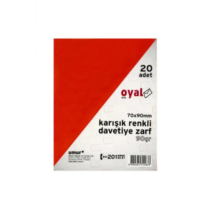 OYAL ZARF DAVETİYE 7x9 RENKLİ KARIŞIK 90GR 20Lİ 30015693