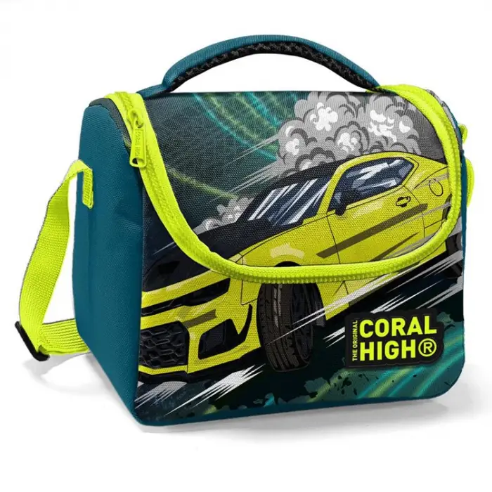 Coral High Kids Nefti Fosforlu Sarı Araba Desenli Thermo Beslenme Çantası 11852