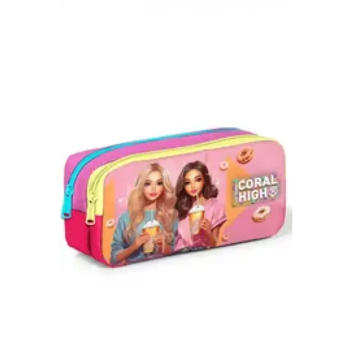 Coral High Kids Pembe Neon Mercan Fashion Girl Desenli Çanta Seti