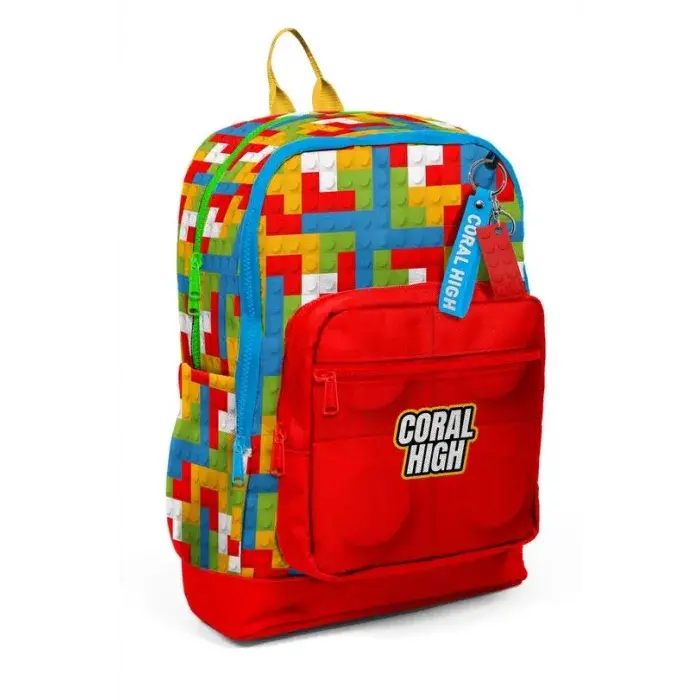 Coral High Kids Renkli Blok Desenli Çanta Seti