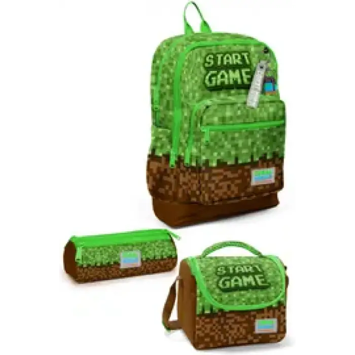 Coral High Kids Yeşil Kahverengi High Mine Craft Desenli Çanta Seti