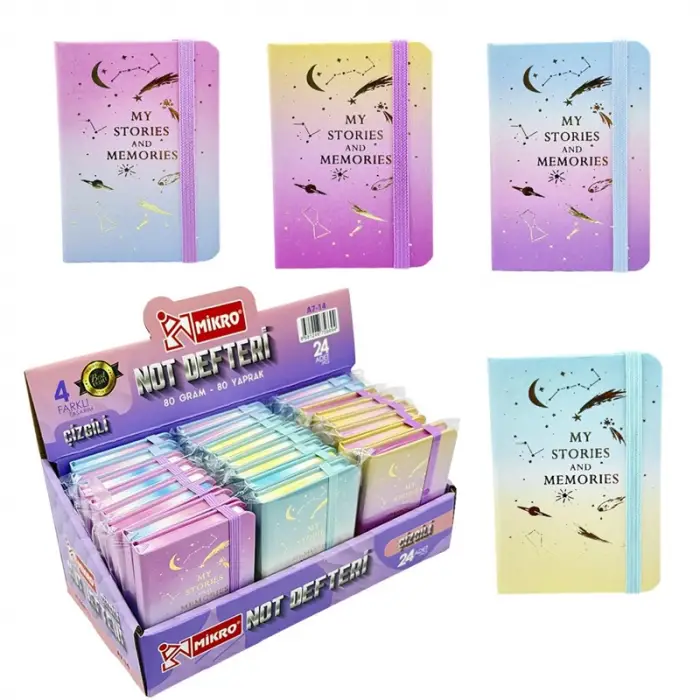 Mıkro A Defteri Lastikli Çizgili 80 Yaprak Karma Desen