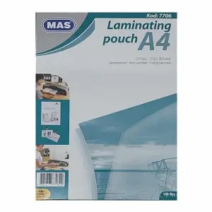 MAS 7706 LAMİNASYON FİLMİ 125 MİC.A4 100LÜ