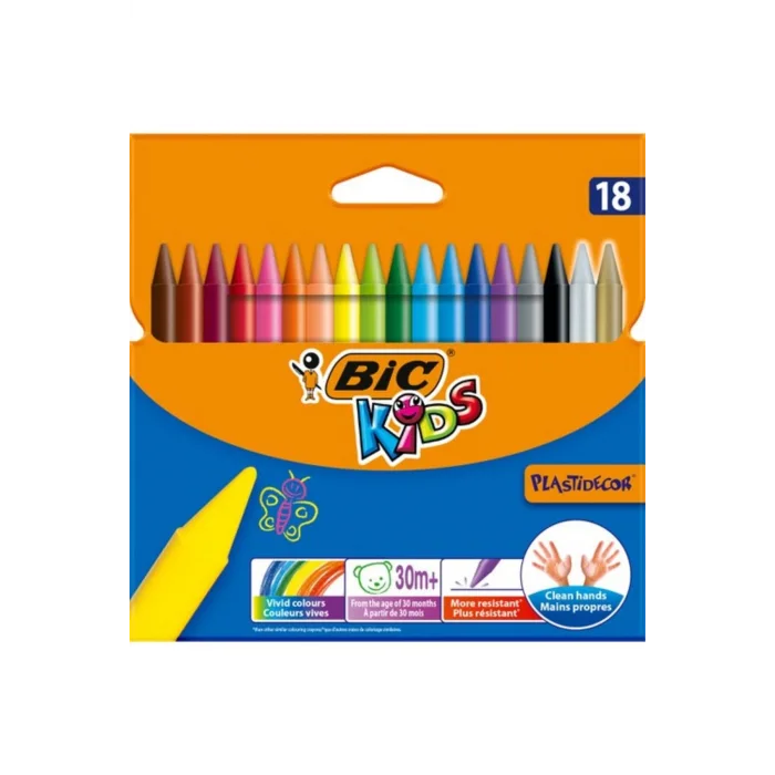 BİC Pastel Mum Boya Plastidecor 18 Li Uzun Silinebilir