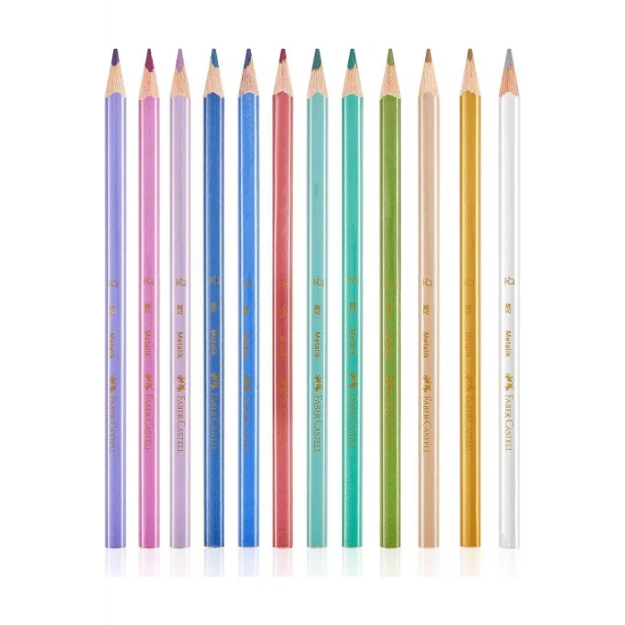 FABER ÜÇGEN BOYA KALEMİ METALİKALEM 12Lİ