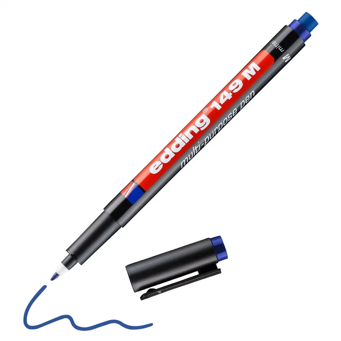 Edding 149 M silgili permanent kalem - asetat kalemi - mavi - 1 kalem - yuvarlak uç 1 mm
