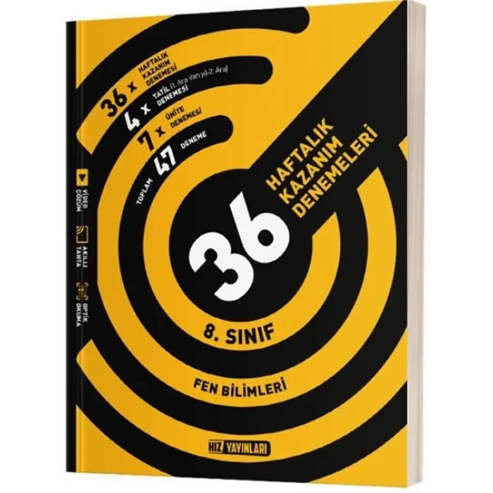 8.Sınıf Fen Bilimleri 36 Haftalık Kazanım Denemeleri Hız Yayınları