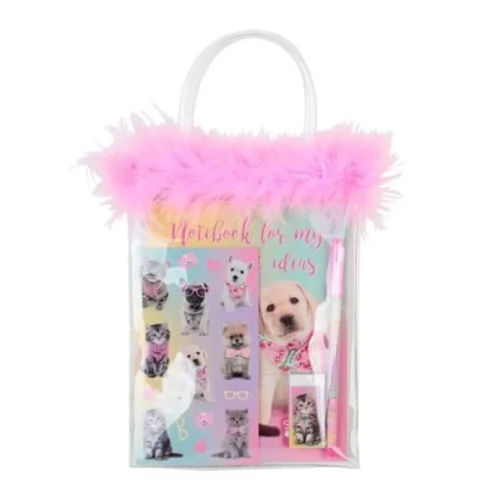 CEM STUDIO PETS PT-7746 KIRTASİYE SETİ TÜYLÜ VE PVC ÇANTALI 4 PARÇA