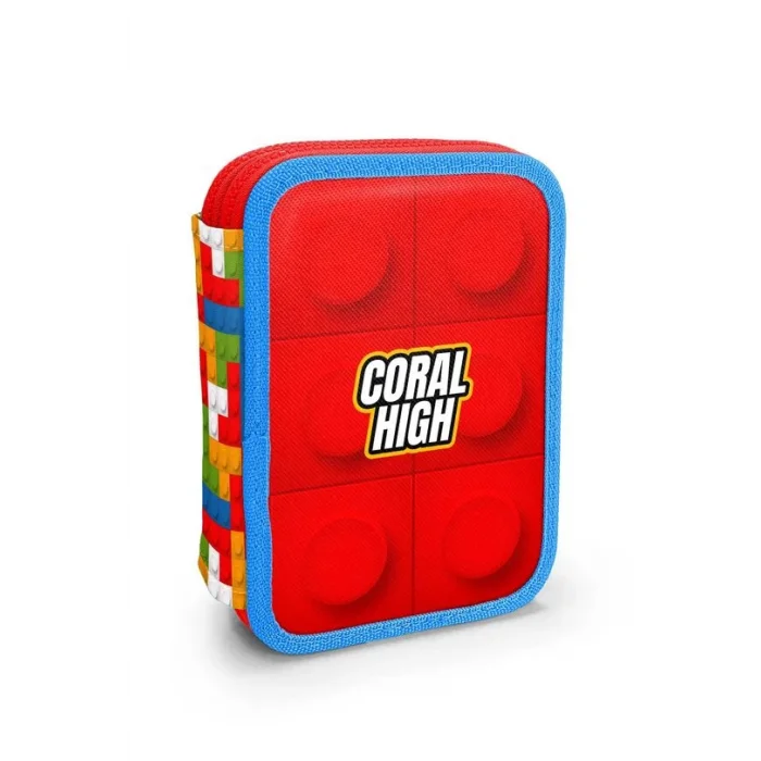 Coral High Kids Renkli Blok Desenli Çift Katlı Kalem Çanta 11157