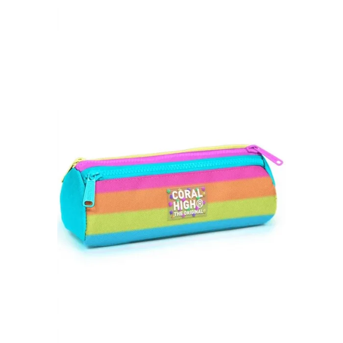 Coral High Kids Renkli Çizgili Üç Bölmeli Kalem Çantası 22086