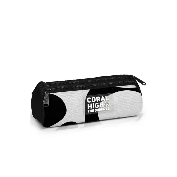 Coral High Kids Siyah Beyaz Desenli Üç Bölmeli Kalem Çantası 11187