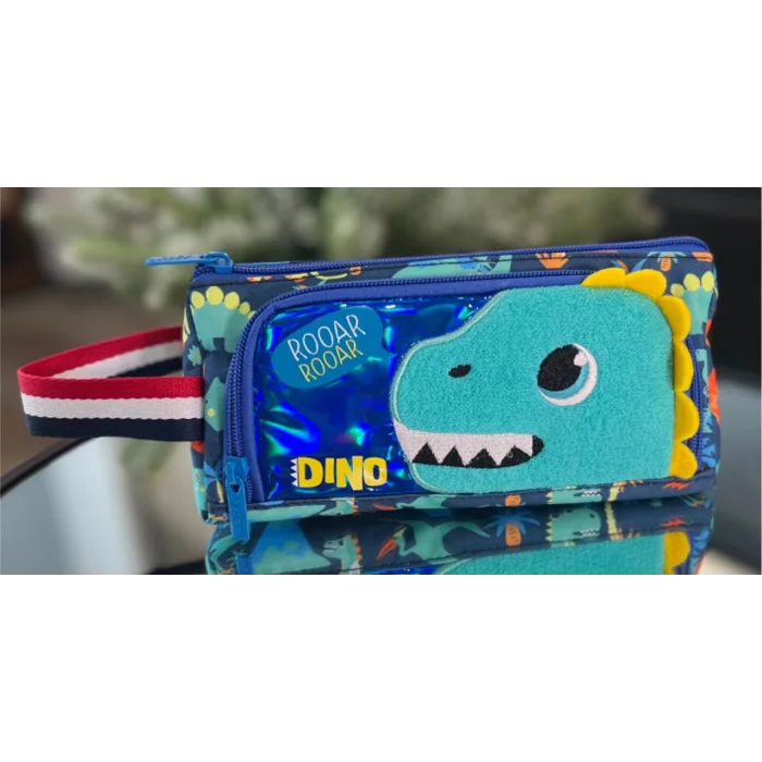 DREAM VEST DİNAZOR İPLİ ÖNÜ KABARTMALI ÇİFT GÖZLÜ KALEM KUTU (U2099)