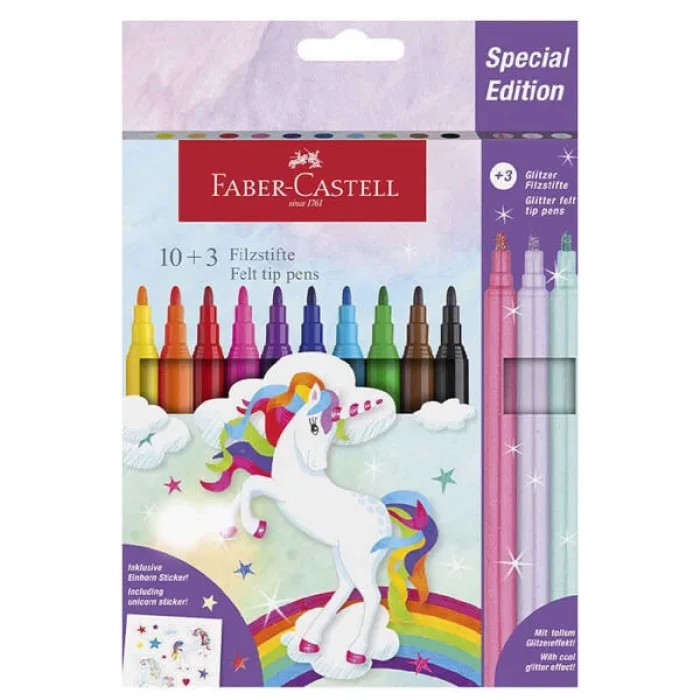 FABER CASTELL UNİCORN KEÇELİ KALEM SETİ 10+3 RENK