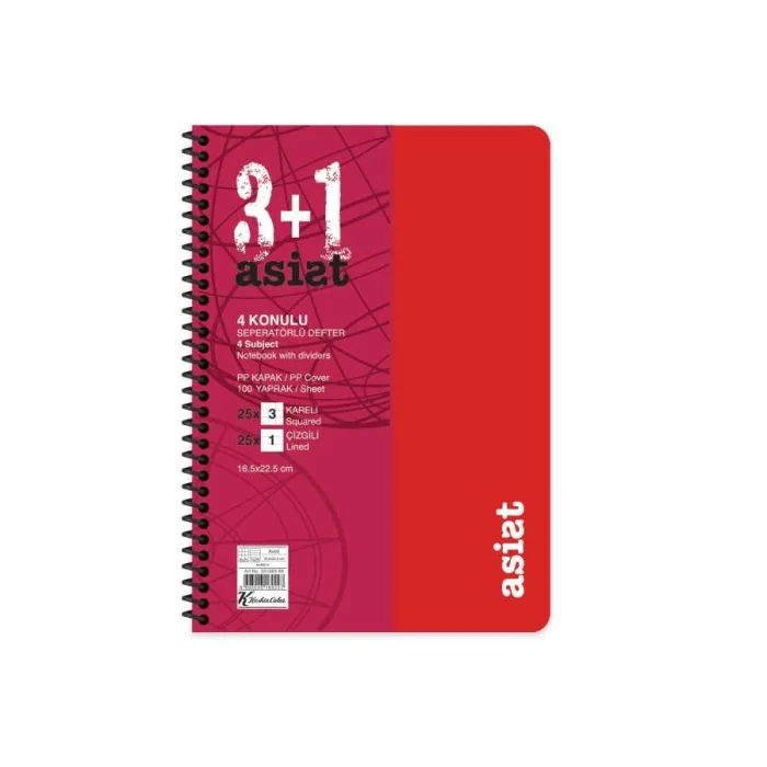 KESKİN DEFTER ASİST 16,5x22,5 AYRAÇLI 3+1 PP KAPAK 100 YP. 351563