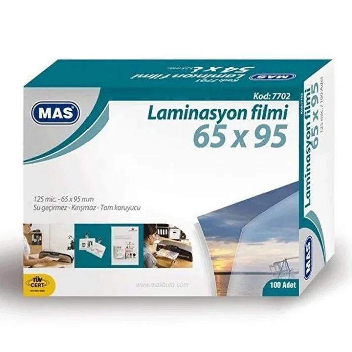 MAS 7702 LAMİNASYON FİLMİ 125 MİC.65x95 100LÜ
