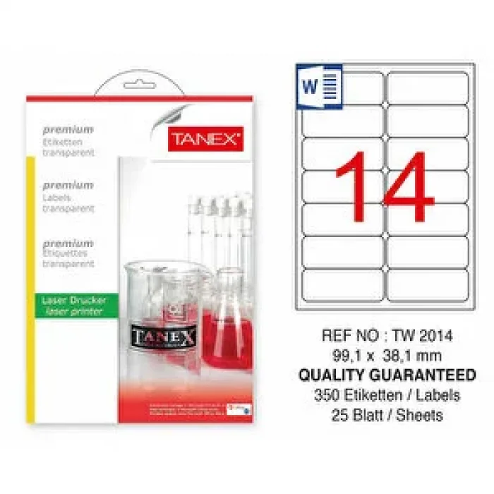 TANEX LAZER ETİKET (99.1x38.1) ŞEFFAF (25Lİ) TW-2014