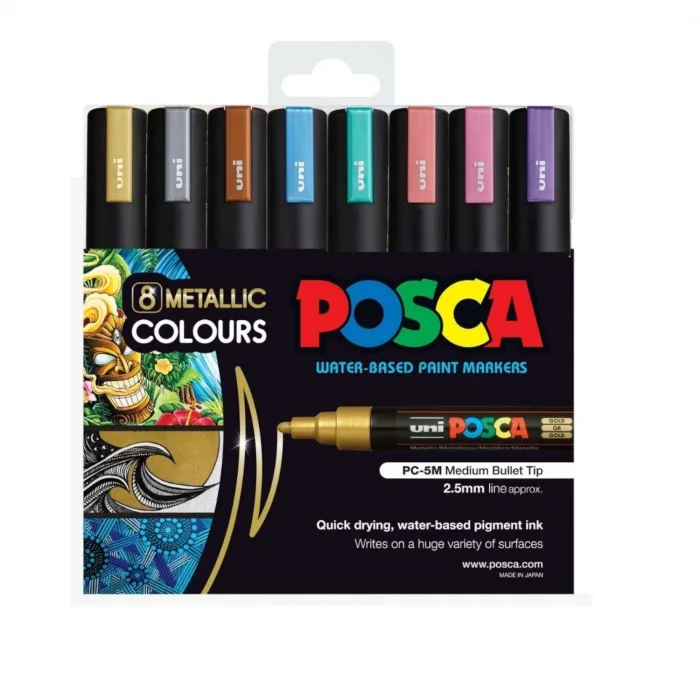 UNİ POSTER MARKÖRÜ POSCA 1.8-2.5 PC-5M/8C MC METALİK RENKLER 8 Lİ