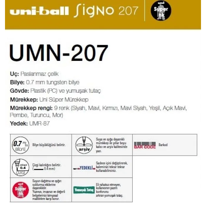 Uni Umn-207 Signo 0.7Mm Mek. Jel Kalem Mavi Siyah