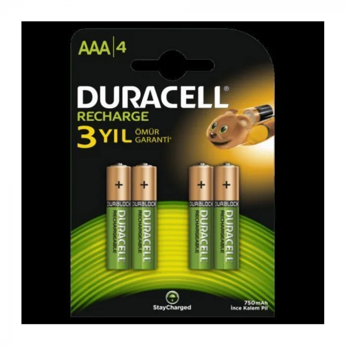 DURACELL ŞARJ EDİLEBİLİR PİL AAA 4LÜ 750 MAH
