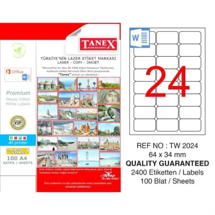 TANEX 64x34mm LASER ETİKET TW-2024
