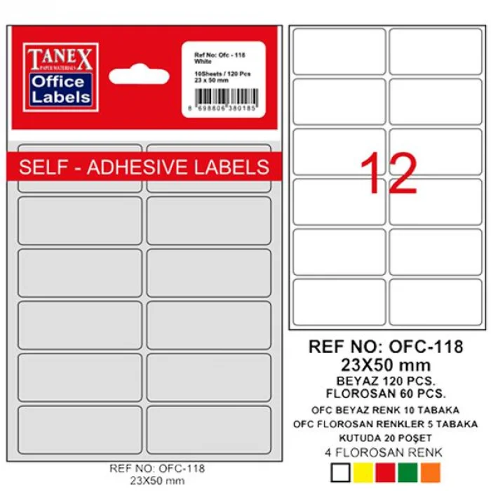 TANEX OFİS ETİKETİ OFC-118 BEYAZ