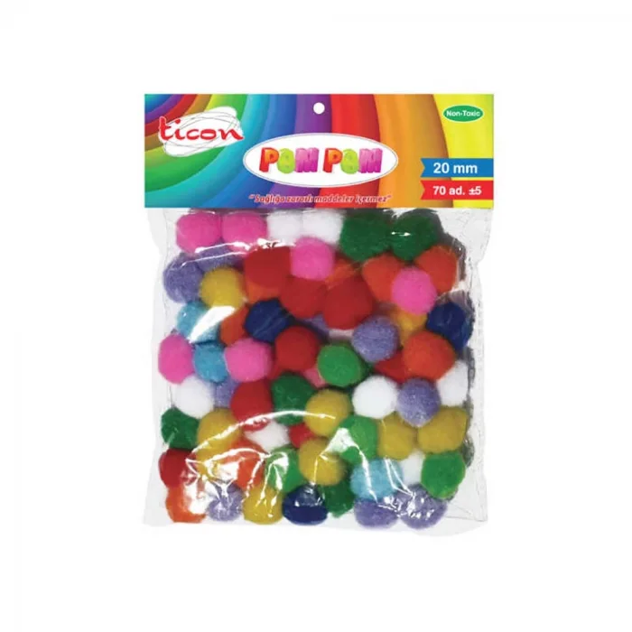 TİCON POMPOM 20MM ,70Lİ PAKET PASTEL RENKLER