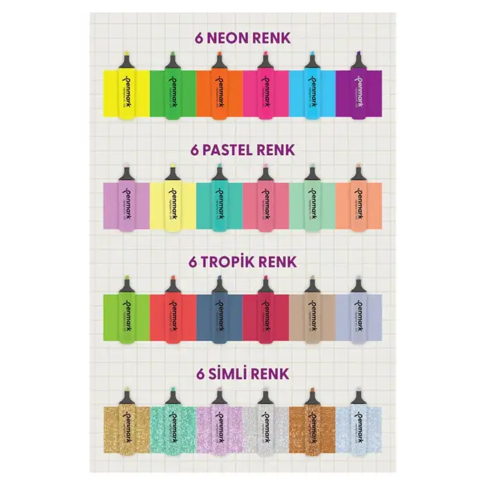 PENMARK FOSFORLU KALEM 24 LÜ SÜPER KUTU 6 NEON+6 P