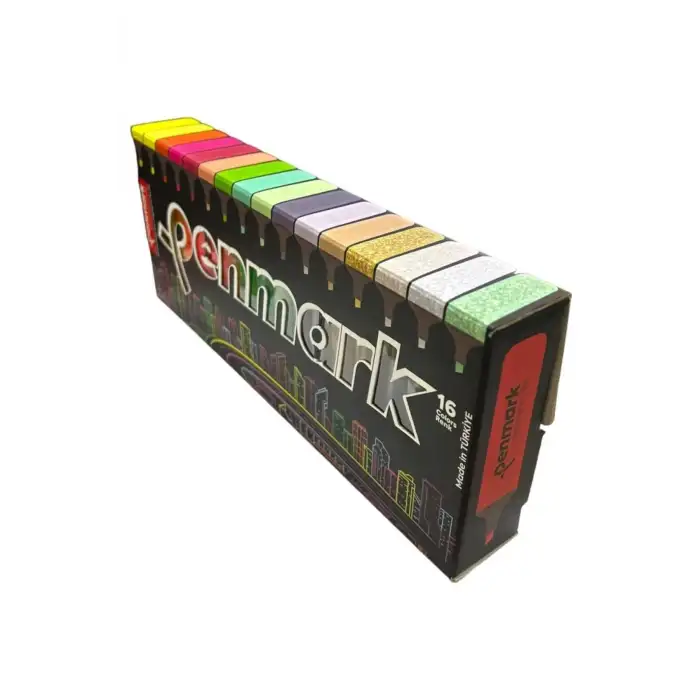 PENMARK HS-505-16S 4 NEON+4 PASTEL +4 TROPİK+4 SİMLİ 16 LI FOSFORLU KALEM SETİ SÜPER KUTU