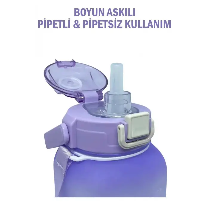 Vagonlife VGN2275-T Mor 1100ML Çocuk Pipetli/Pipetsiz Kullanım Su Matarası -Askılı