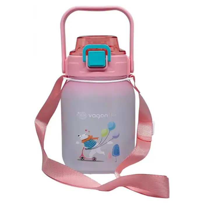Vagonlife VGN2275-T Pembe 1100ML Çocuk Pipetli/Pipetsiz Kullanım Su Matarası -Askılı
