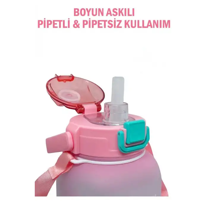 Vagonlife VGN2275-T Pembe 1100ML Çocuk Pipetli/Pipetsiz Kullanım Su Matarası -Askılı