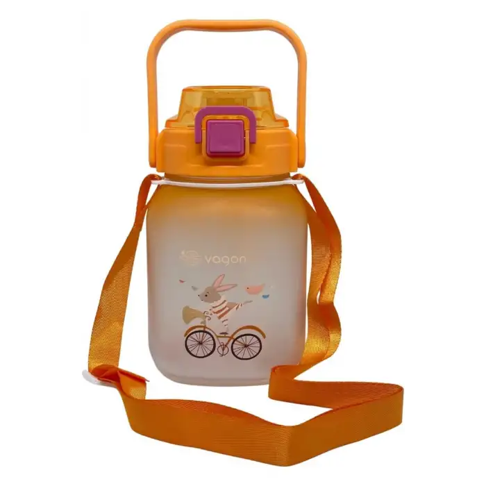 Vagonlife VGN2275-T Turuncu 1100ML Çocuk Pipetli/Pipetsiz Kullanım Su Matarası -Askılı