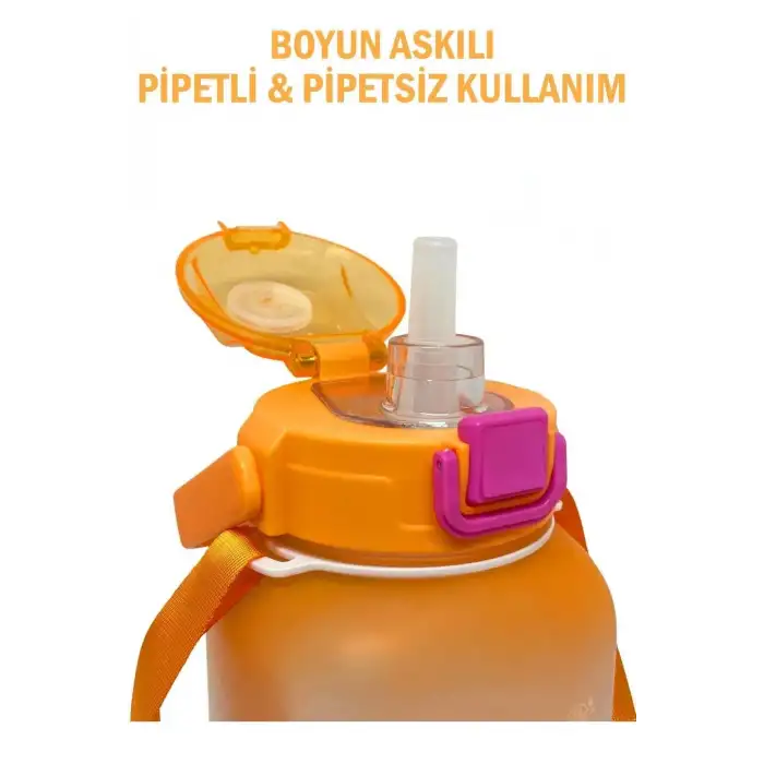 Vagonlife VGN2275-T Turuncu 1100ML Çocuk Pipetli/Pipetsiz Kullanım Su Matarası -Askılı