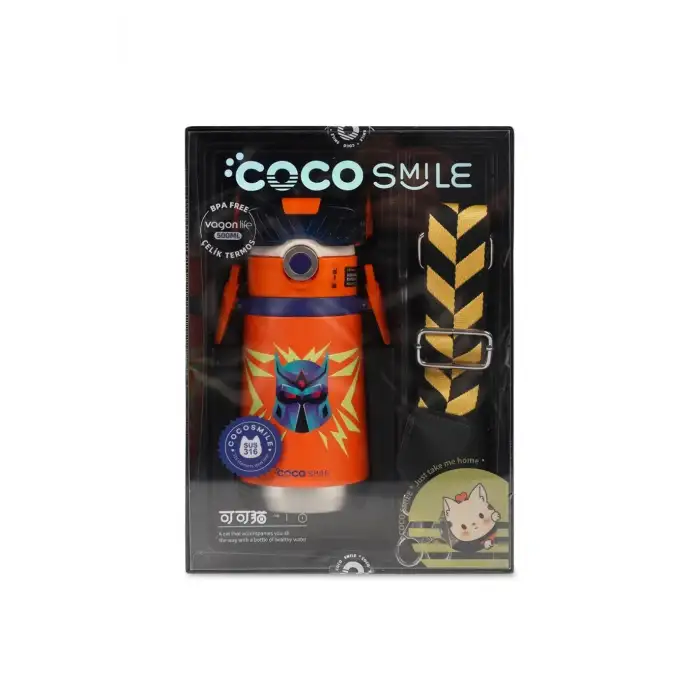 Cocosmile CS-0001 500Ml TURUNCU Pipetli -Boyun Askılı Çelik Termos