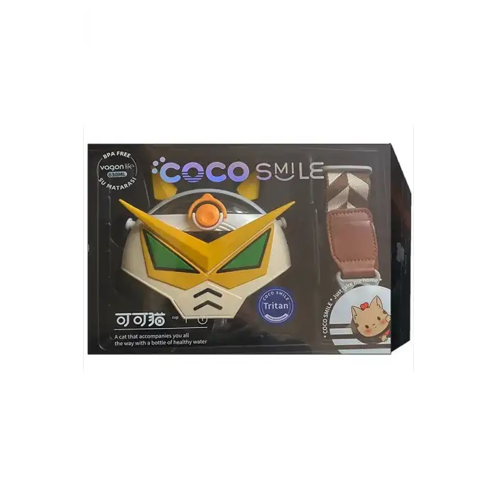 Özel Kutulu 630 ML Pipetli Robot Temalı Tritan Su Matarası -Boyun Askılı KREM