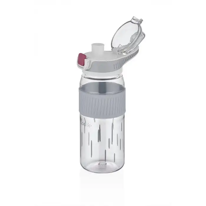 Vagonlife 550ML Rahat Içim Desenli Silikon Gövde Kilitlenebilir Kapaklı Polikarbon Matarası Beyaz