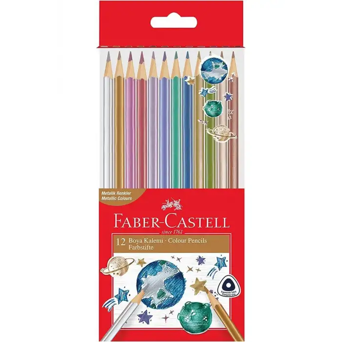 FABER ÜÇGEN BOYA KALEMİ METALİKALEM 12Lİ