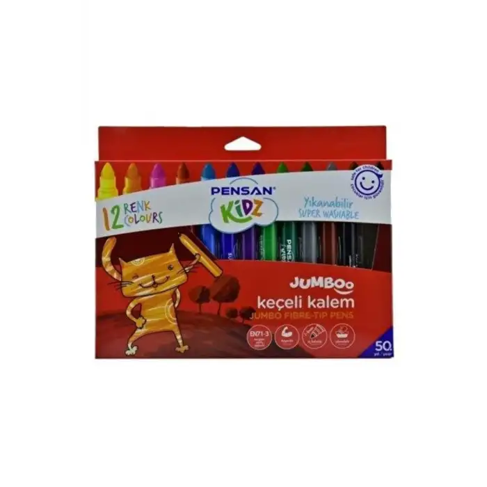 PENSAN KİDZ YIKANABİLİR JUMBO KEÇELİ KALEM 12Lİ
