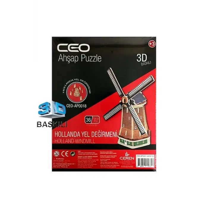 Ceo 3D Ahşap Puzzle Baskili Değirmen