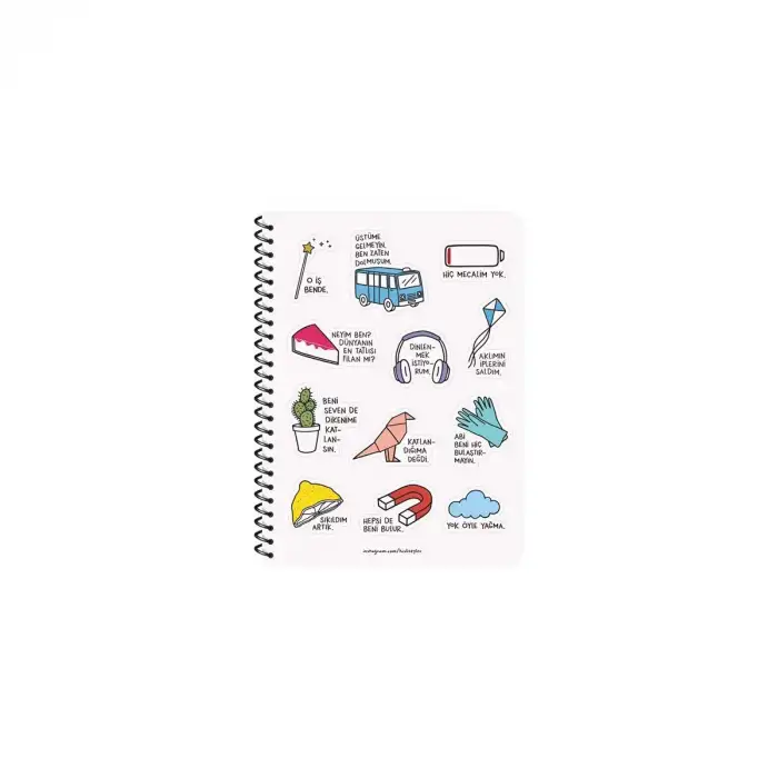 Hisli Şeyler 16.5x22.5 Kareli Defter - Sıkıldım Artık