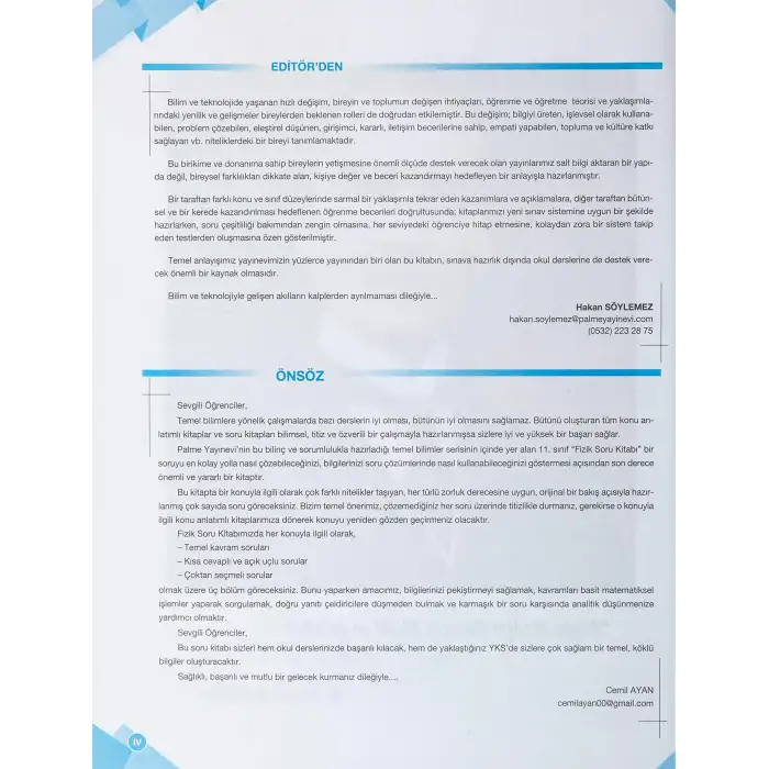 11. Sınıf Fizik Soru Kitabı: Okula Yardımcı Sınavlara Hazırlık [Paperback] Cemil Ayan