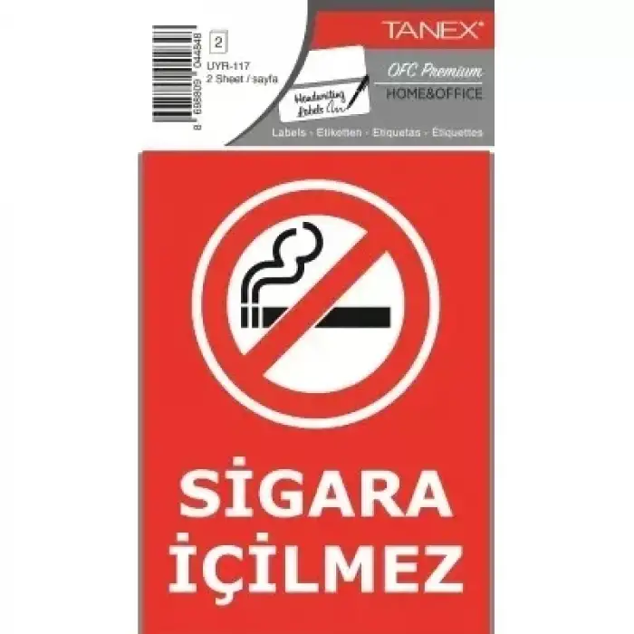 TANEX STICKER SİGARA İÇİLMEZ UYARI ETİKETİ UYR-117
