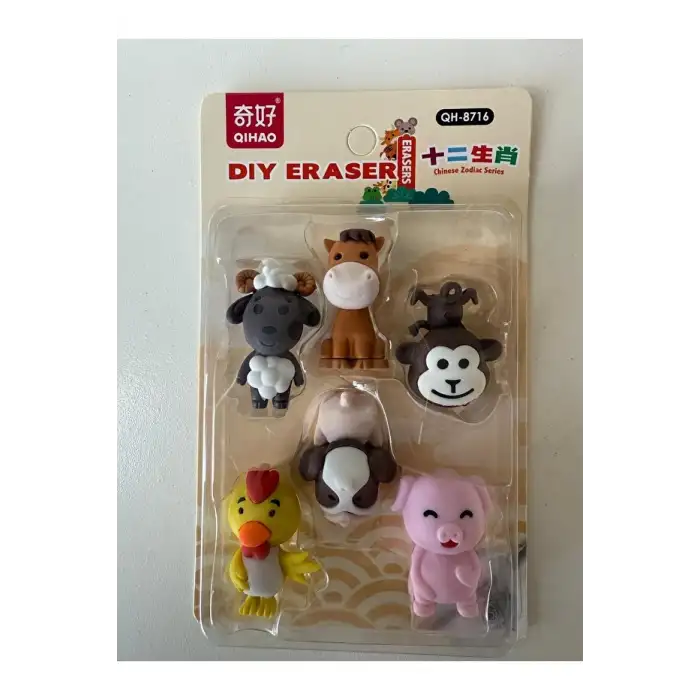 QIHAO Dıy eraser evçil hayvanlar şekillerinde silği 6lı set 11x17x3 cm