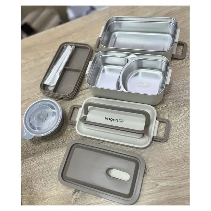 Vagonlife Yemek Kabı 2 Katlı Lunch Box BL01029 2000 ml Bej