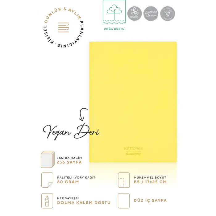 VJ SOFTTONS ESNEK KAPAK DEFTER B5 80 GR. KREM 128 YP. ÇİZGİSİZ SARI