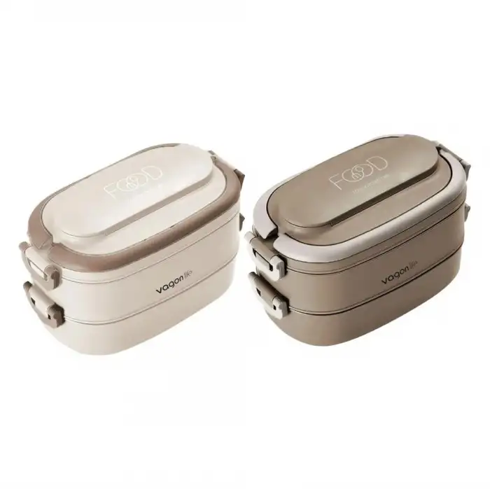 VAGONLİFE PASLANMAZ ÇELİK BÖLMELİ YEMEK KABI 2 KATLI - LUNCH BOX BL10403-2S 1140ML - KAHVERENGİ