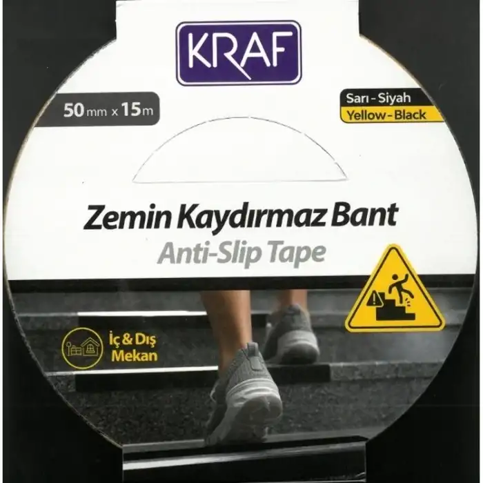 KRAF KAYDIRMAZ BANT 50mm x 15m SARI-SİYAH 2585