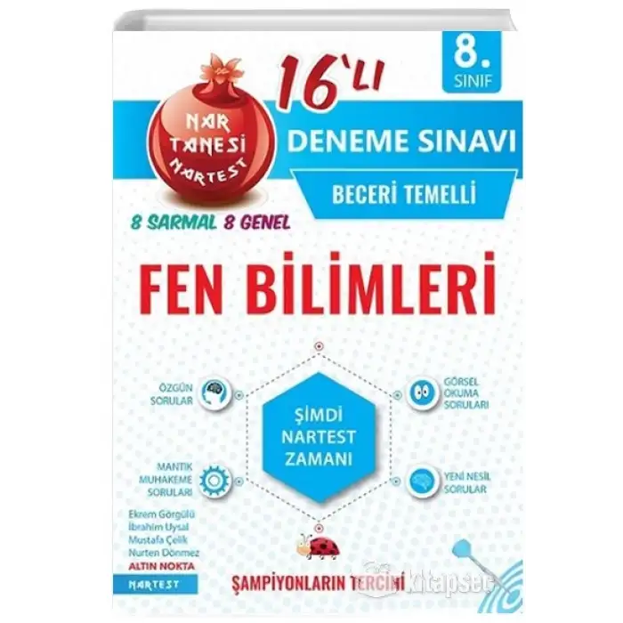 8. Sınıf Fen Bilimleri Nar Tanesi 16 lı Deneme Sınavı Nartest Yayınları