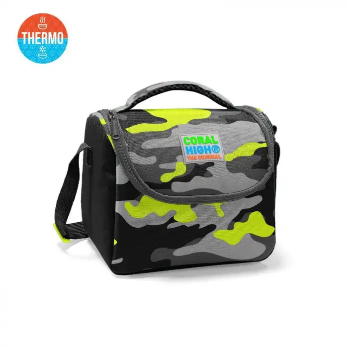 CORAL HIGH 11816 KIDS SİYAH GRİ KAMUFLAJ DESENLİ THERMO BESLENME ÇANTASI